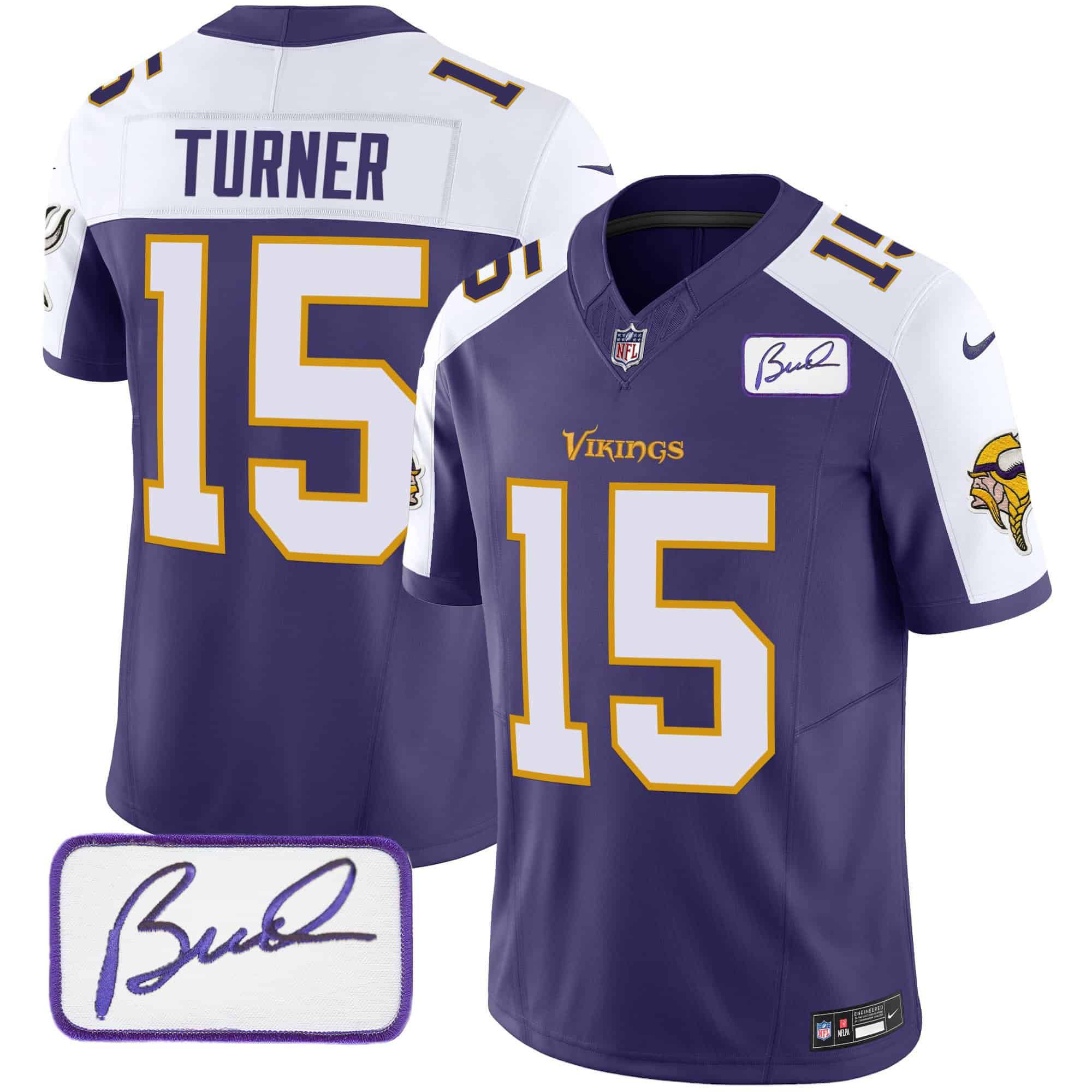 Men Minnesota Vikings #15 Turner Purple 2024 Nike Bud Grant Patch Classic Limited NFL Jersey